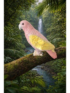 New Large Ceramic Pink & Yellow Tropical Bird Parrot Figurine Room Decor